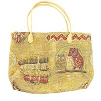 Vintage 90s Charming Owl Design Bag - Yellow Brown tapestry whimsical