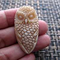 Excellent Detail Hand carved  Owl  cabochon, buffalo bone carving,Jewelry making Supplies B8743