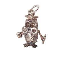 Vintage 925 Sterling Silver Wise Owl Professor Articulated Graduation Charm Pendant Necklace Bracele