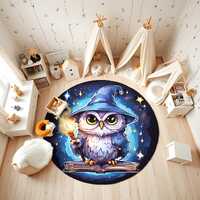Wizard Owl Rug – Magical Kids Room Carpet with Cute Owl, Witch Hat & Stars – Fantasy