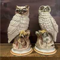 Vintage Hand-Painted PAIR of OWLS Figurine Statue Majolica ITALY Art Pottery 10"