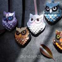 Owl Leather bag Charm Handmade Animal Leather Keychain Cute Gift for Her Custom Color Purse Accessor