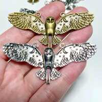 2.75 inch Starry Moon Owl Focal Charms for Suncatchers or Jewelry, Silver or Antiqued Bronze Color 7