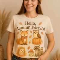 Autumn Woodland Animal PNG | Fall Fox Owl Raccoon Hedgehog Sublimation | Cute Hello Autumn Friends D