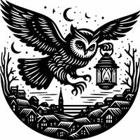 4 Owl Lantern SVG – 4 Flying Owl with Lantern Cut File – Night Forest Animal Clipart for