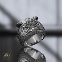 Oxidized Sterling Silver Owl Ring: Wisdom Bird Totem Jewelry