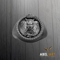 Ouroboros Owl Signet Ring: Sterling Silver Illuminati Symbol Jewelry