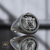 Ouroboros Owl Signet Ring: Sterling Silver Illuminati Symbol