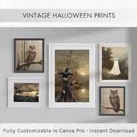 Vintage Halloween Prints – Ghosts, Pumpkins, Owls & Witches – Spooky Printable Decor