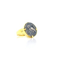 Adjustable Athena's Wisdom Owl Ring - Oxidized Silver Owl on Gold-plated Band