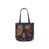 Colorful Owl Printed Embroidered Look Canvas Tote Bag Gift for Owl lovers Eco-Friendly Shopping Bag 