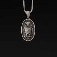 Oxidized Sterling Silver Owl Pendant: Wisdom Symbol Necklace