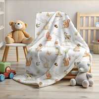 Woodland Animal Kids Personalized Velveteen Blanket Deer Owl Squirrel Rabbit Fox, Animals Custom Nam
