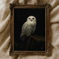 Snowy Owl Art Print &ndash; Mystical Wildlife Portrait &ndash; Dark Academia Decor