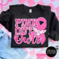 PNG Owls Pink Out Breast Cancer Awareness Faux Glitter Sequin Bling School Team Spirit Mascot Footba