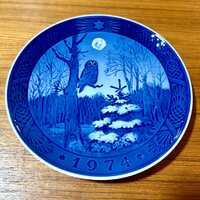 Christmas Plate Royal Copenhagen Denmark Owl Moon Christmas Winter Twilight 1974 Collectible Holiday