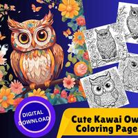 Kawaii Floral Owl Coloring Pages – Cute Printable Owls with Flowers PDF | Easy Line Art for Ki
