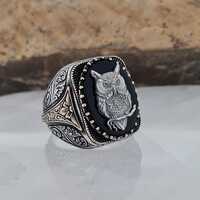Handmade Sterling Silver Owl Ring: Gothic Black Onyx Animal Totem