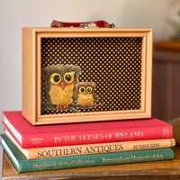 Vintage Wooden Box Purse, 3D Owl Handbag, Marbled resin handle