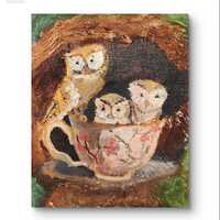 Owl oil painting Original painting Impasto artwork Textured oil painting Forest animal painting Rust