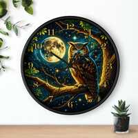 Owl Moonlight Wall Clock - Enchanted Decor, Gift for Nature Lovers, Home or Office Wall Art, Midnigh
