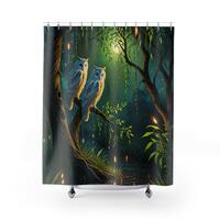 Owls in Magical Forest Shower Curtain: Whimsical Fantasy Bathroom Decor