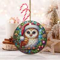 Christmas Owl Ornament, Holiday Decor, Festive Owl, Santa Hat Owl, Cute Animal Ornament, Winter Deco
