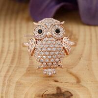 Mystic Owl Inspired Gold Ring, IGI Certified Labgrown Ring, Cluster Set Celtic Owl Lover Ring, Round