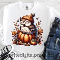 Adorable Fall Owl Png , Sublimation Design , Instant Download , Cozy Autumn Woodland Animal T-Shirt 