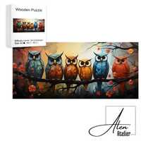Owl Family Wooden Puzzle – Irregular Animal Shaped Jigsaw for Adults & Teens, Creative Gif