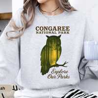Congaree Swamp Owl Sweatshirt, Forest Wildlife Crewneck, South Carolina Explorer Pullover, Dark Wood