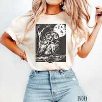 Owl Shirt, Spooky Shirt, Spooky Season, Nature Shirt, Block Print, Owl Lover, Gift for Owl Lover, Na