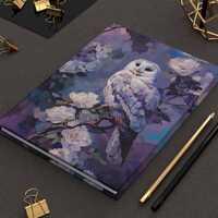 White Owl Journal &ndash; Floral Hardcover Notebook, Mystical Bird Sketchbook, Elegant Animal Statio