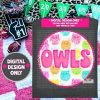 Owls Mascot digital design | Neon School Mascot | PNG | Instant Download  | Sublimation | hand drawn