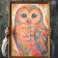 Boho Colorful Owl Wall Art - Digital Download | Vibrant Watercolor Owl Print | Whimsical Boho Animal