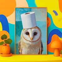 Bathroom Toilet Paper Owl Jigsaw Puzzle, 110/252/520/1014 Pcs, Fun Barn Owl Print, Tyto Alba Lover, 
