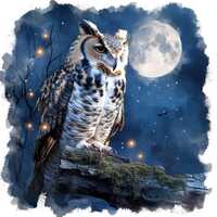 10 Owl Moonlight Clipart Bundle, Owl at Night Art Graphics, Printable Watercolor Clipart, High Quali