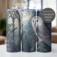 Gothic Garden Tumbler Wrap PNG, Barn Owl and Moon 20 oz Skinny Sublimation Tumbler Design, Dark Acad