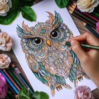 20 Mandala Owl Coloring Pages for Adults – Printable PDF, US Letter Size, Relaxing Line Art fo