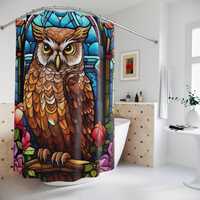Artistic Owl Shower Curtain, Stained Glass Look Bathroom Decor, Unique Gift for Nature Lovers, Bohem