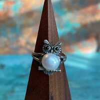 Sterling Silver and Pearl Owl Adjustable Ring by Designer Soms