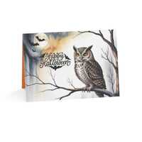 Watercolor Owl Halloween Card: Spooky Bats, Festive Stationery