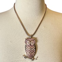 Vintage 70s Vintage Articulated Owl Pendant Enamel necklace