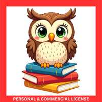 Bookish Owl PNG, Teacher Owl Clipart, School Books Png, Cute Owl, Reading Png, Sublimation Png, Digi