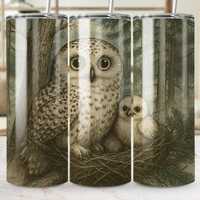 Owl Family 20 oz Tumbler Wrap PNG, Bird Sublimation Design, Cute Owlet PNG, Forest Scene Gift, Insta