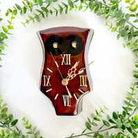 Vintage Lacquered Wooden Owl Wall Clock - Kitschy 70s