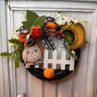 Miniature Dollhouse Halloween Owl Wreath 2”—Mini 1:12 Owl Halloween Wreath