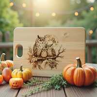 Halloween Charcuterie Board Laser Engraving File, Owls Perched On Moonlit Branch, Spooky Serving Tra