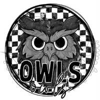 Black and White Checkered School Mascot Doodle OWLS PNG Digital Files