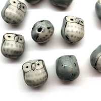 2pcs Gray Blue Ceramic Owl Tube Beads Handmade